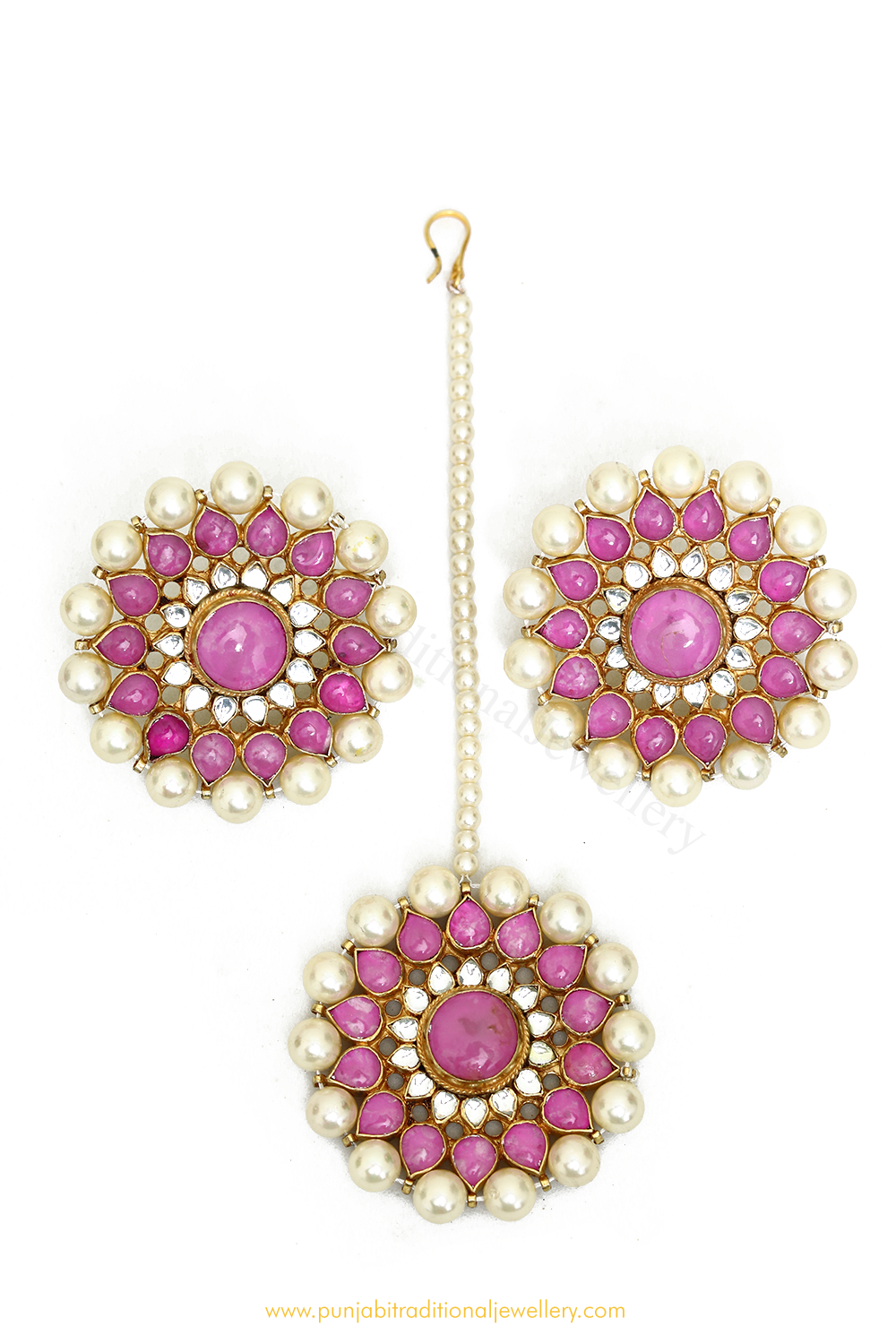 Gold Finished Pink Stud & Tika By PTJ