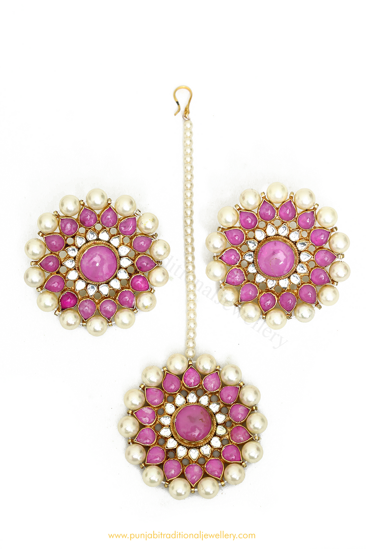 Gold Finished Pink Stud & Tika By PTJ