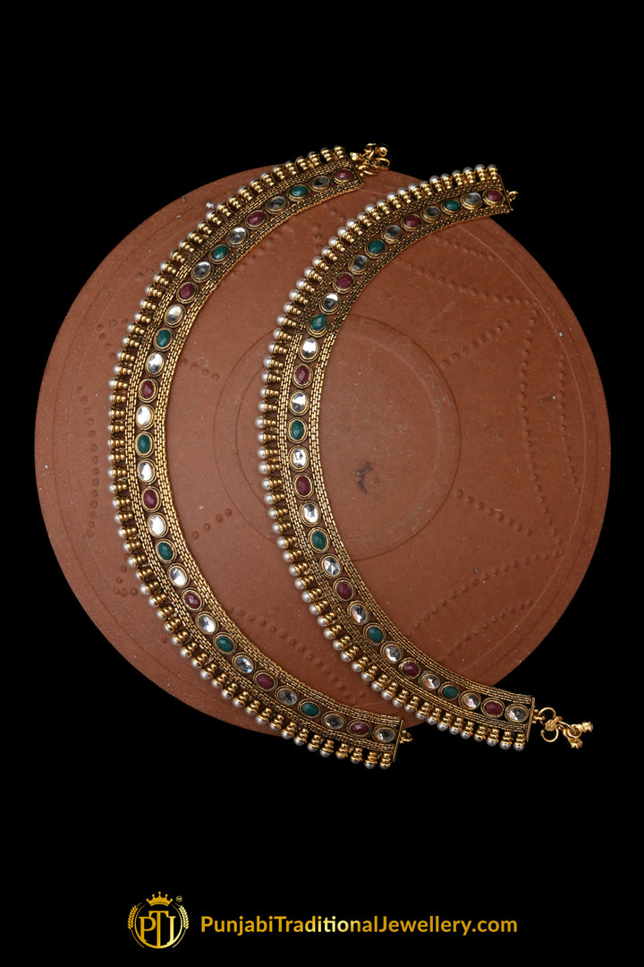 Rubby Panna Polki With Pearl Payal By Punjabi Traditional Jewellery