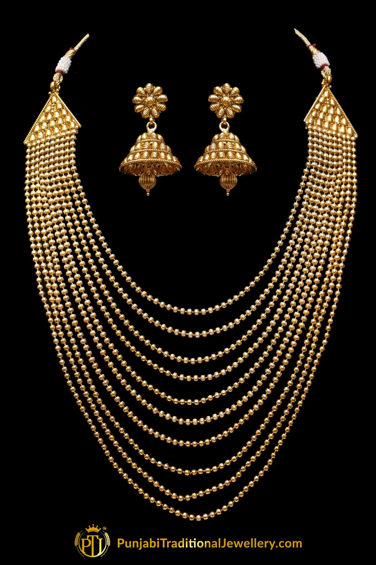 Golden Antique Gold Necklace Set By Punjabi Traditional Jewellery