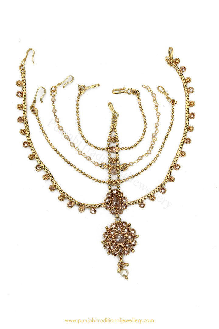 Antique Gold Finished Champagne Stone Matha Patti By PTJ Exclusive