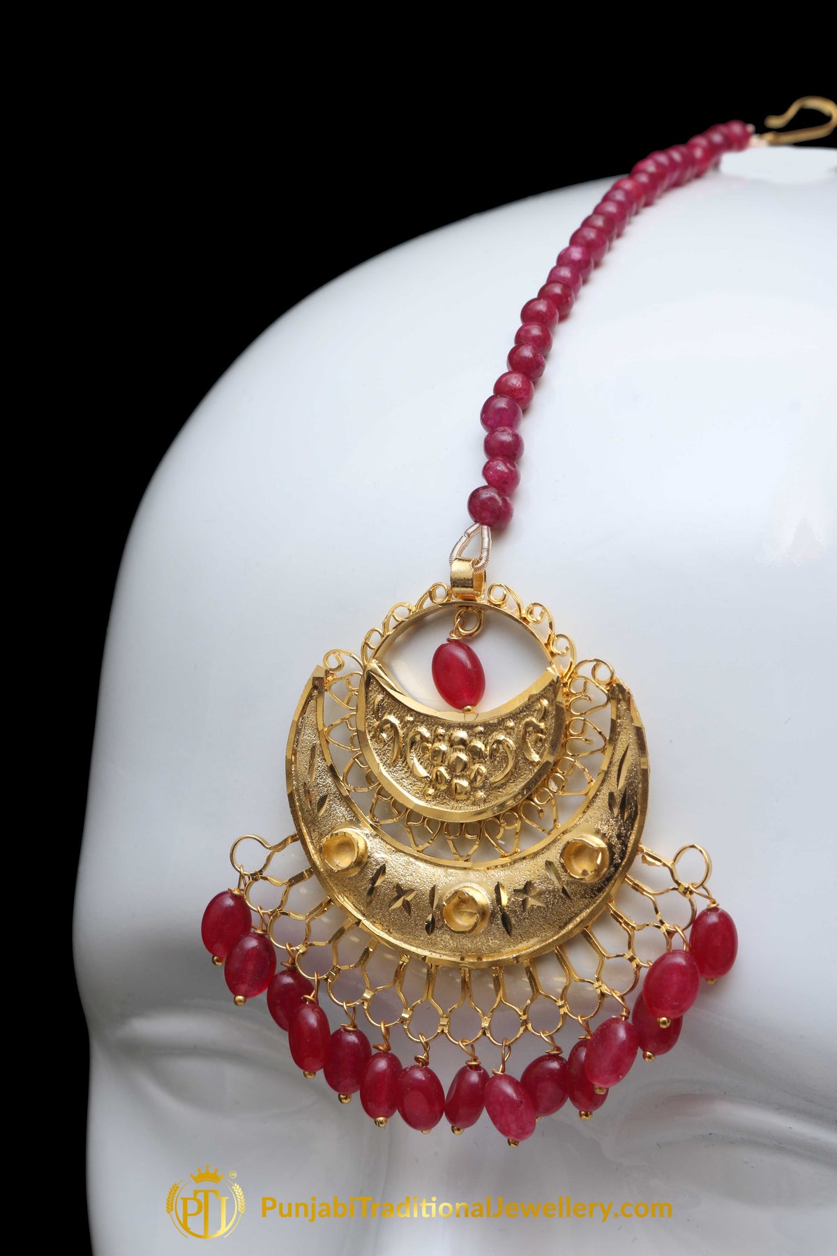 Red Gold Plated Earring Tikka Set By Punjabi Traditional Jewellery