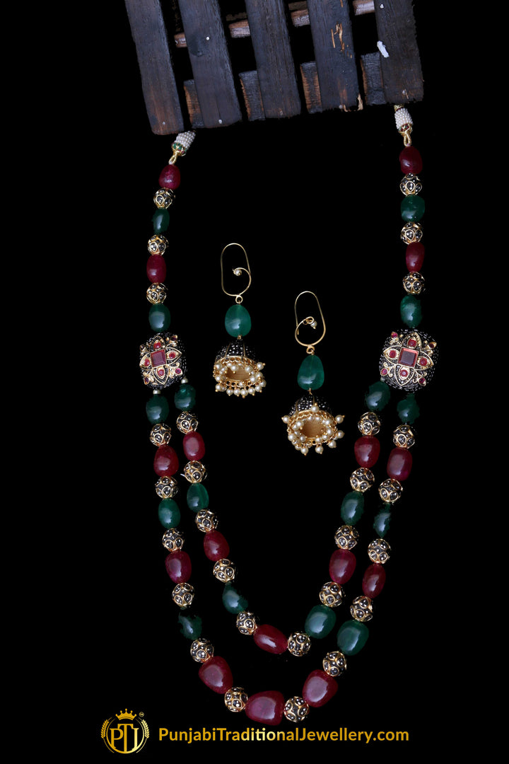 Red Green Mala Necklace Set By Punjabi Traditional Jewellery