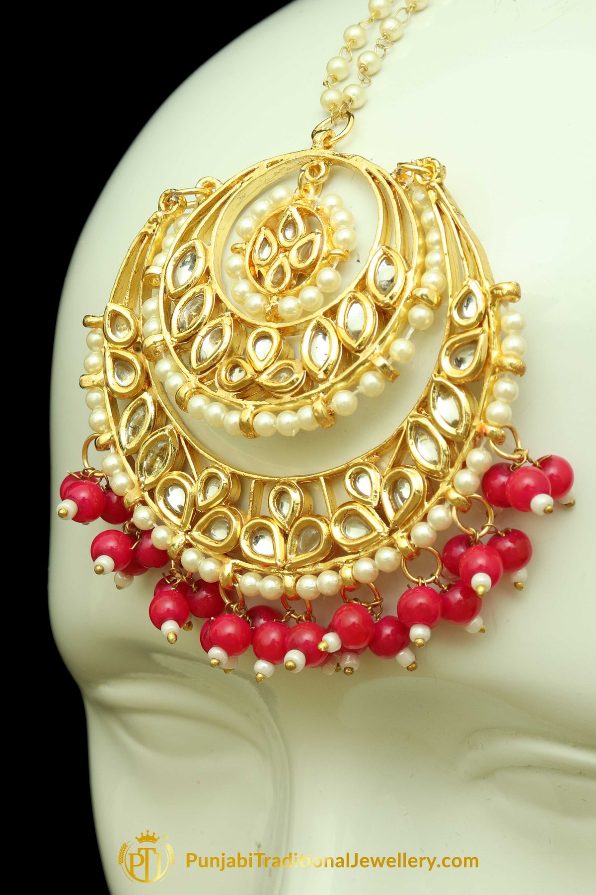 Rubby Kundan Earring Tikka Set By Punjabi Traditional Jewellery
