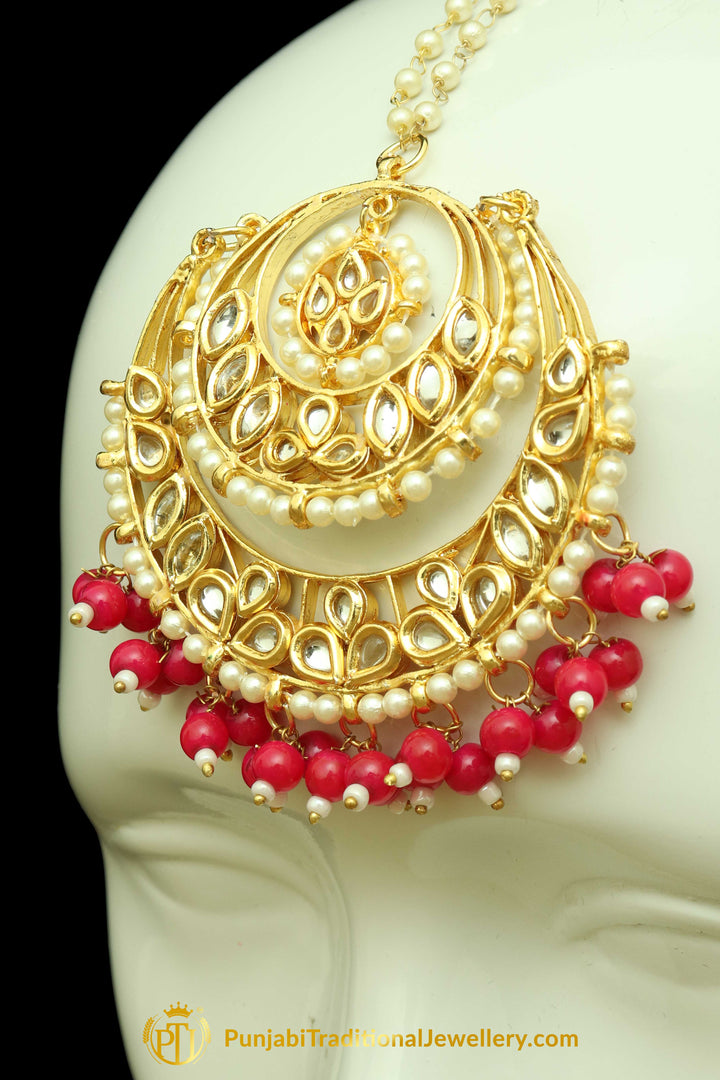Rubby Kundan Earring Tikka Set By Punjabi Traditional Jewellery