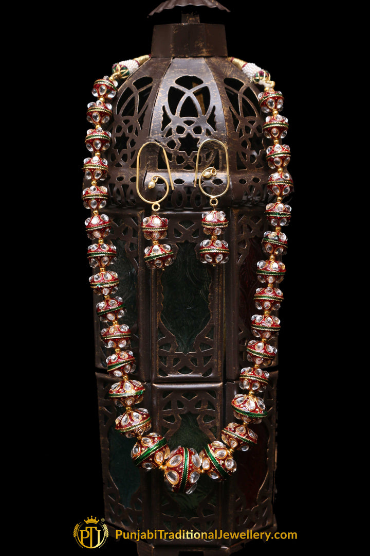 Red Kundan Mala Meena Necklace Set By Punjabi Taditional Jewellery