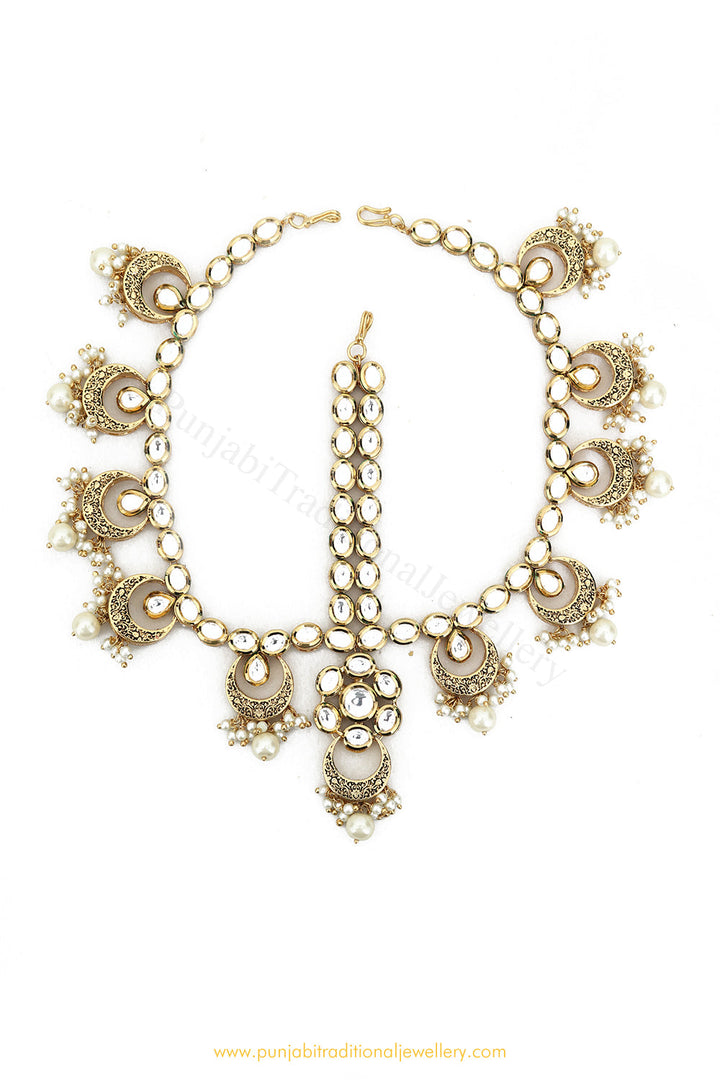 Gold Finished Pearl Kundan Matha Patti By PTJ Exclusive