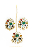 Gold Finished Navratan Kundan Studs & Tikka Set By PTJ