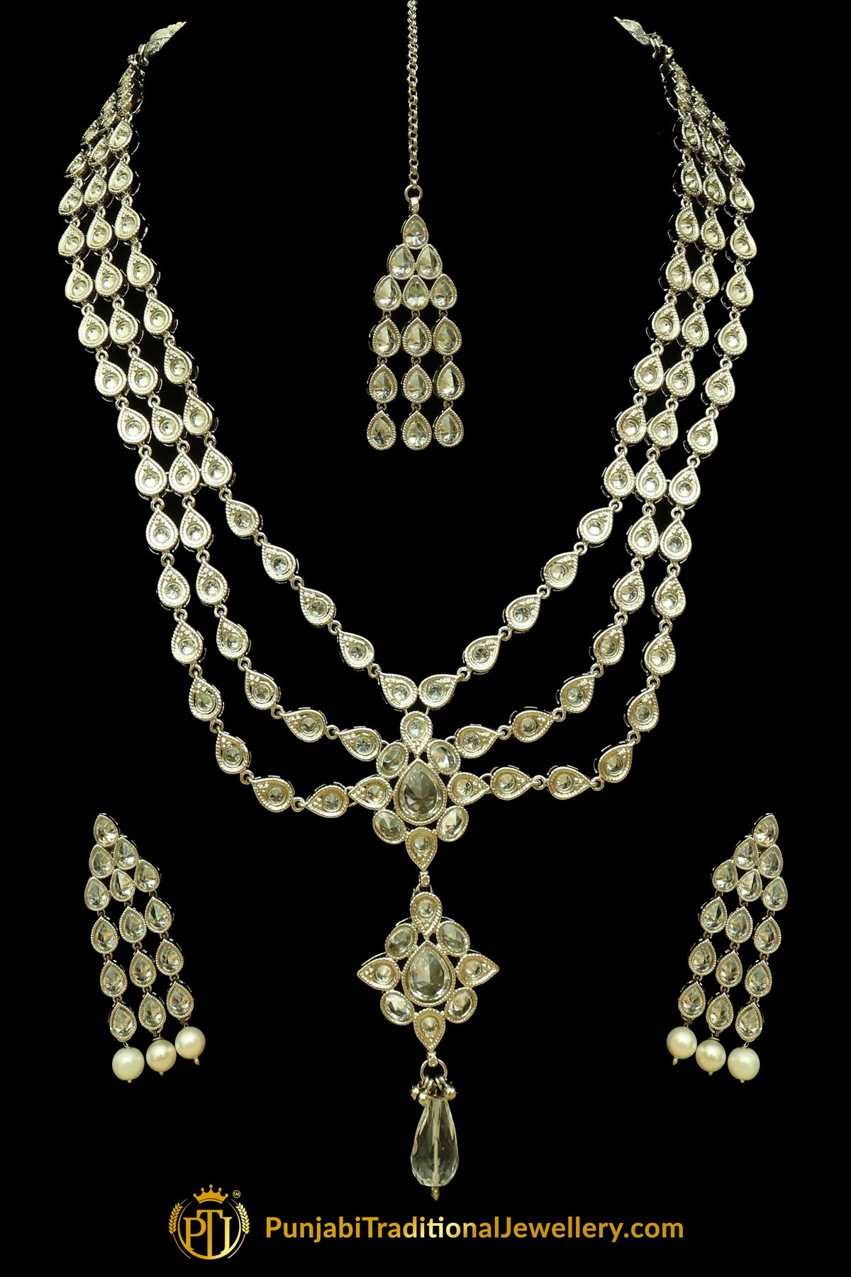 Silver Polki Necklace Set By Punjabi Traditional Jewellery