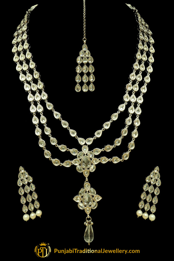 Silver Polki Necklace Set By Punjabi Traditional Jewellery