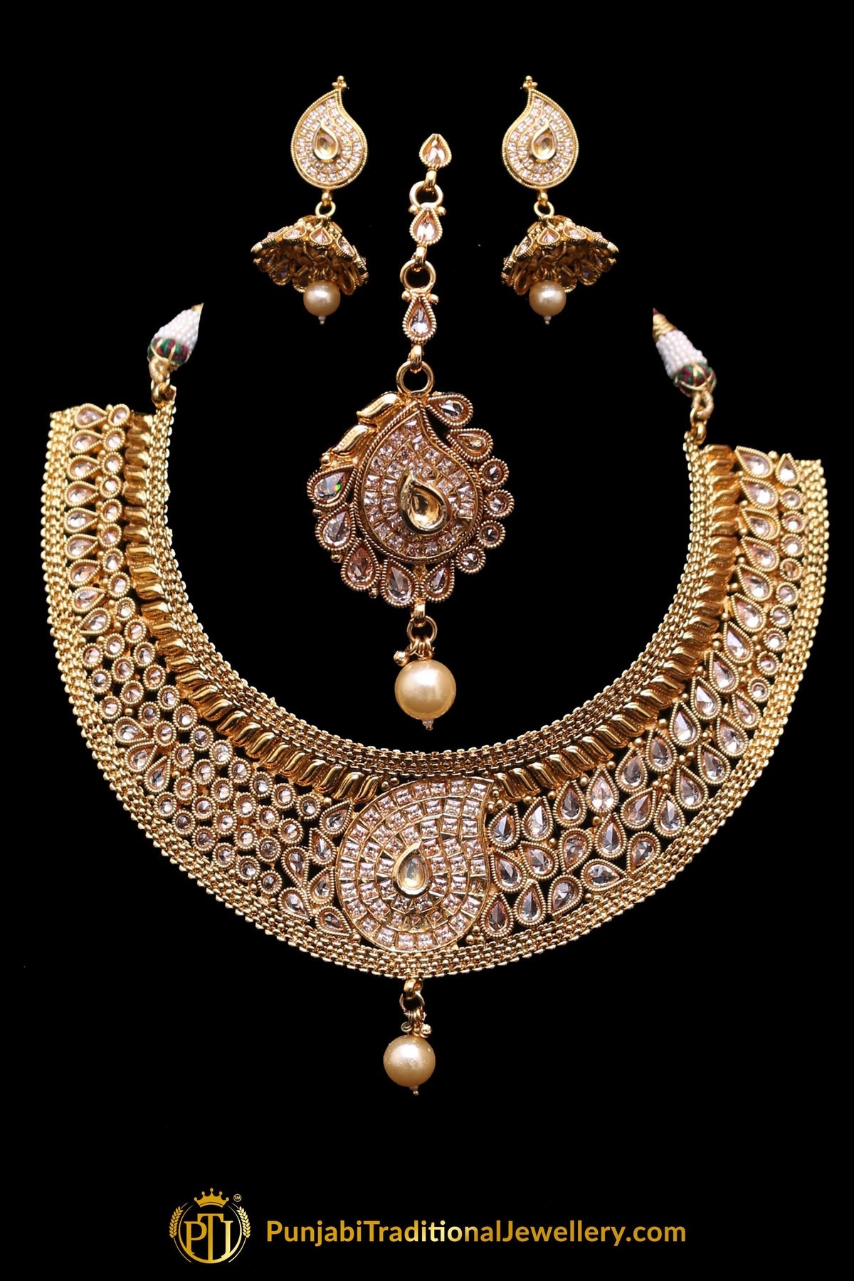 Polki Pearl Choker Necklace Set By Punjabi Traditional Jewellery