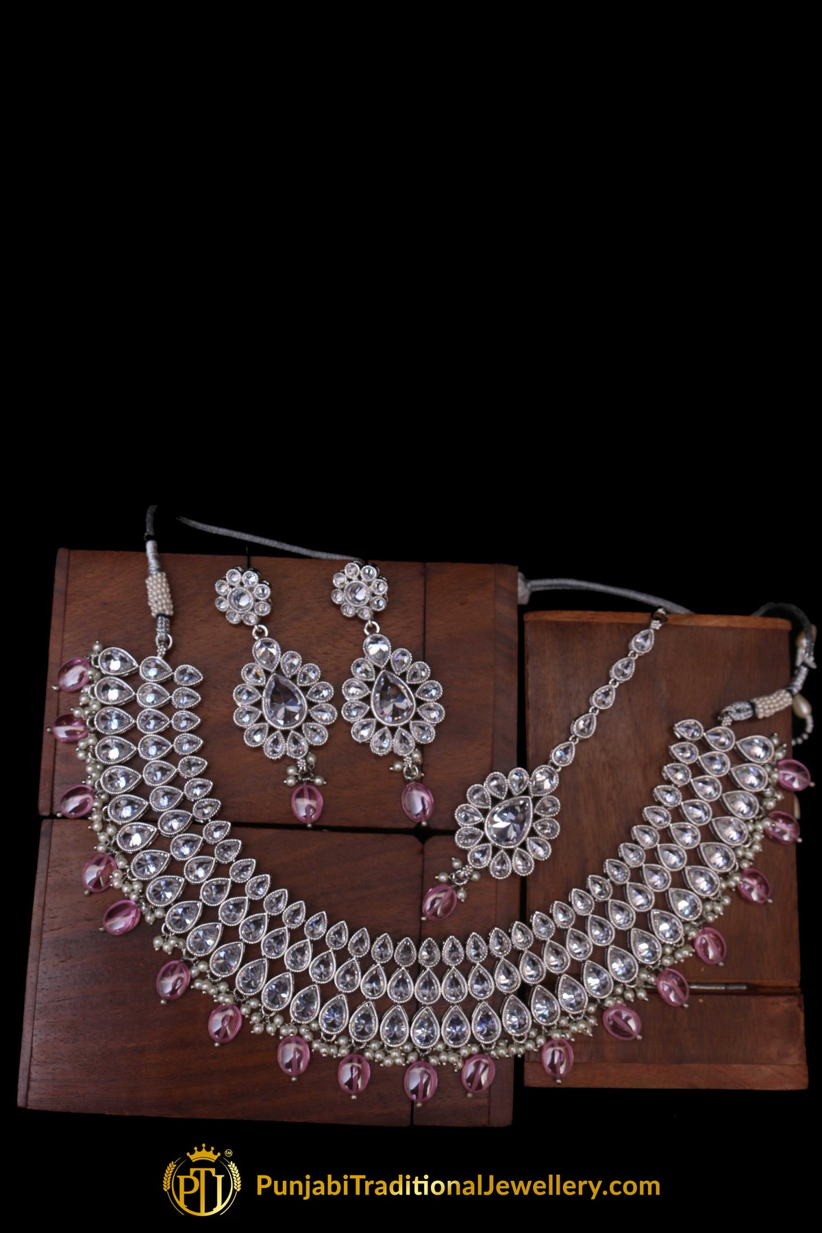 Pink Polki Necklace Set By Punjabi Traditional Jewellery