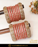 Red & Gold (For Both Hands) Glass Bangles Set | Punjabi Traditional Jewellery Exclusive