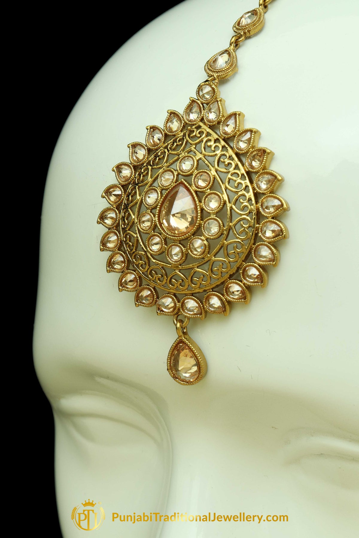 Champagne Stone Earring Tikka Set By Punjabi Traditional Jewellery