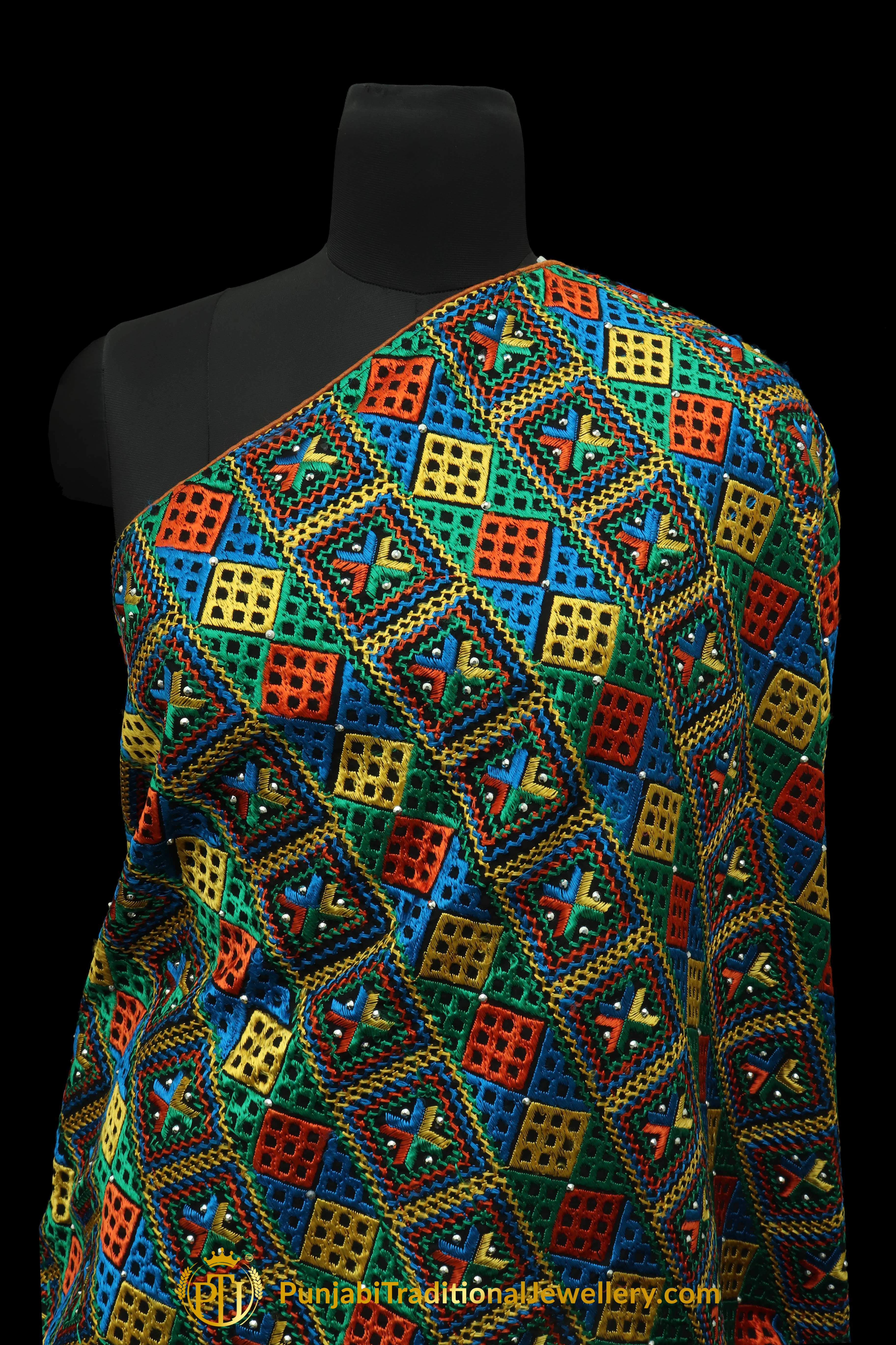Multi Color Pure Phulkari Dupatta By Punjabi Traditional Jewellery
