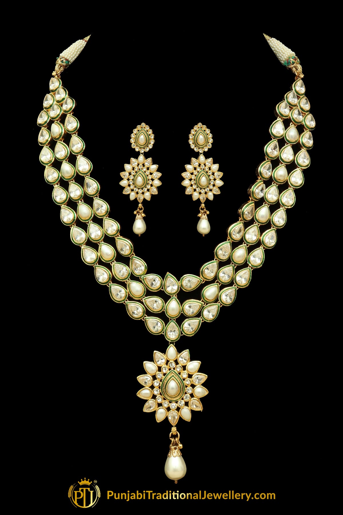 Polki Pearl Necklace Set By Punjabi Traditional Jewellery