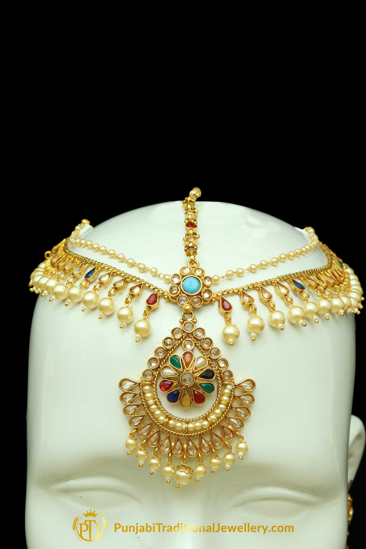 Multi Polki Matha Patti Earrings By Punjabi Traditional Jewellery