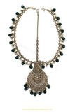 Antique Gold Finished Emerald Champagne Stone Matha Patti By PTJ Exclusive
