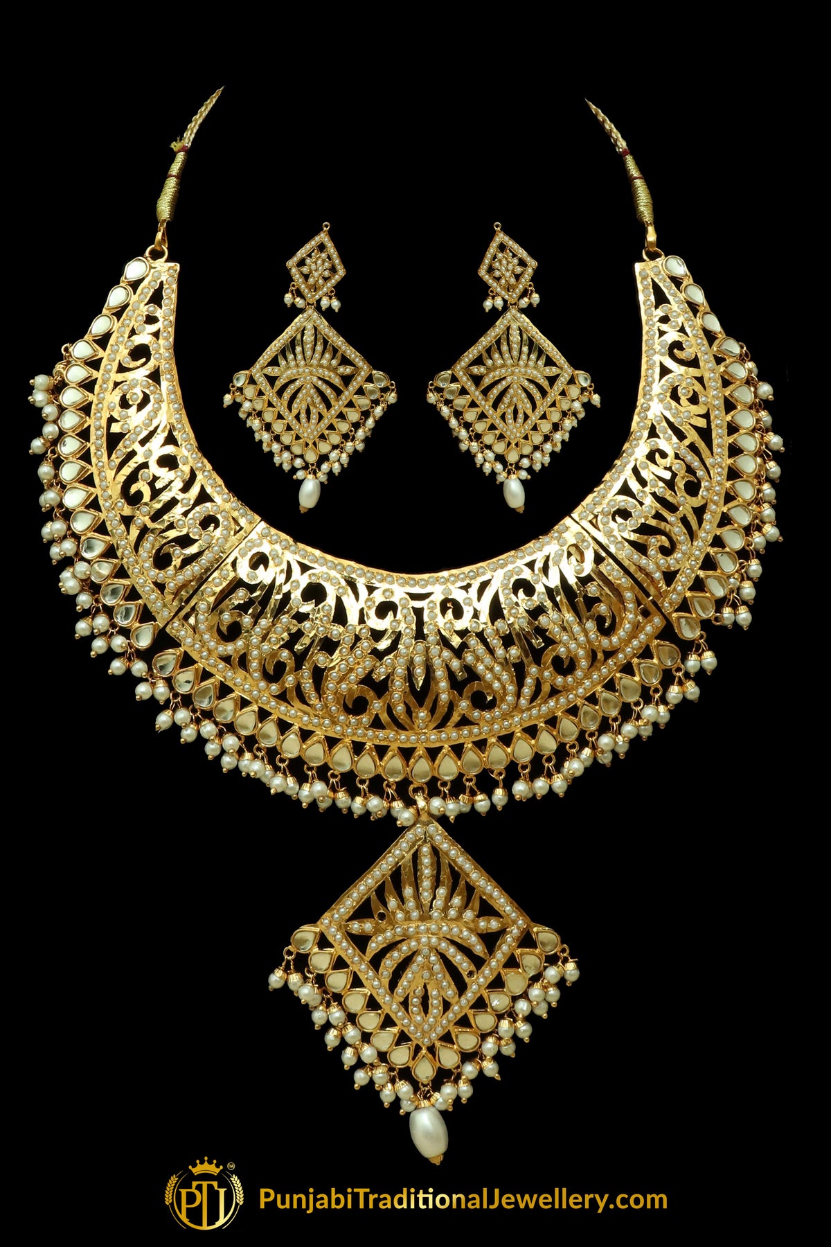 Kundan & Pearl Jadau Necklace Set By Punjabi Traditional Jewellery