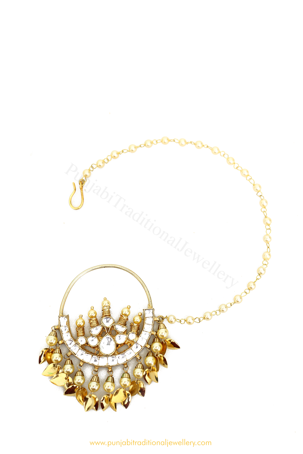Gold Finished Pippal patti Kundan Nath By PTJ