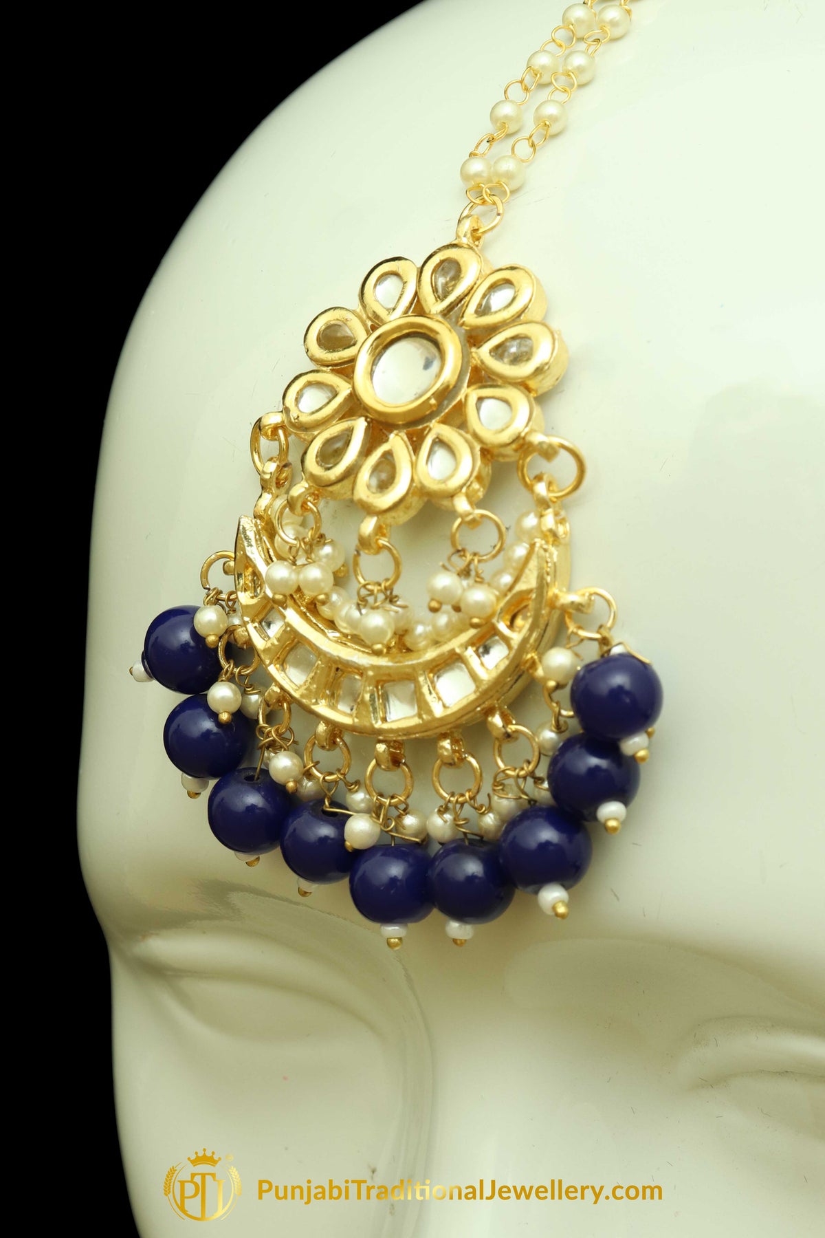 Blue Kundan Earring Tikka Set By Punjabi Traditional Jewellery