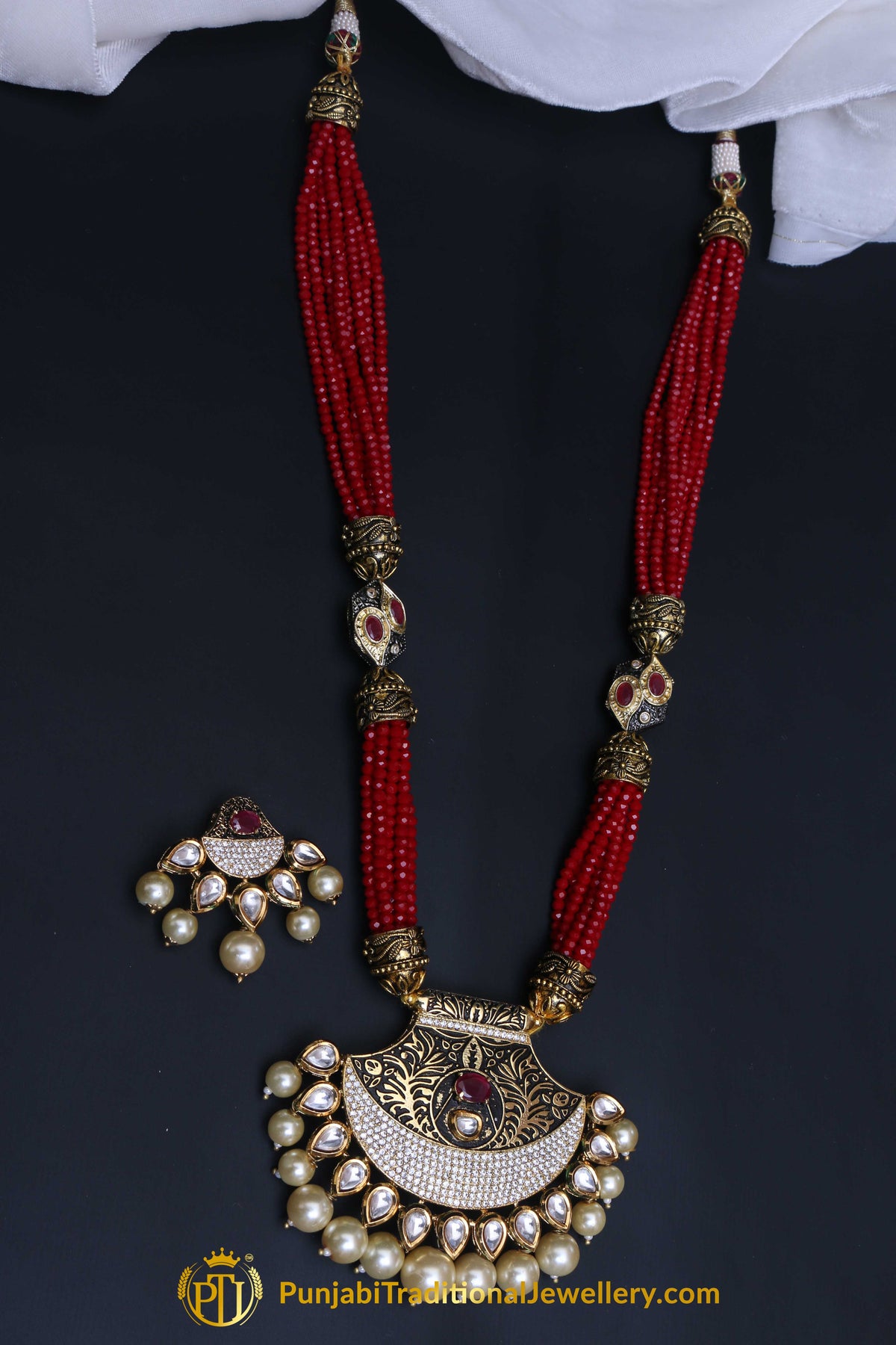 Red Kundan Meena Necklace Set By Punjabi Taditional Jewellery