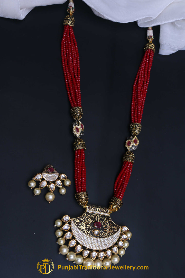 Red Kundan Meena Necklace Set By Punjabi Taditional Jewellery