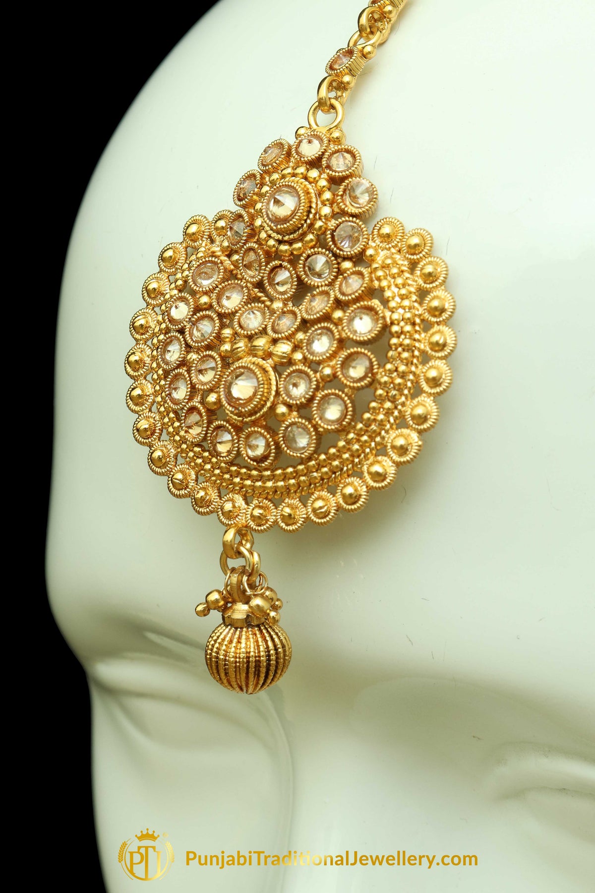 Golden Polki Earrings Tikka Set By Punjabi Traditional Jewellery