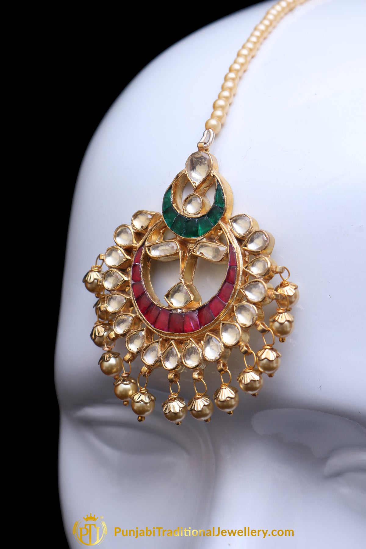 Rubby Panna Kundan Pearl Earring Tikka Set By Punjabi Traditional Jewellery