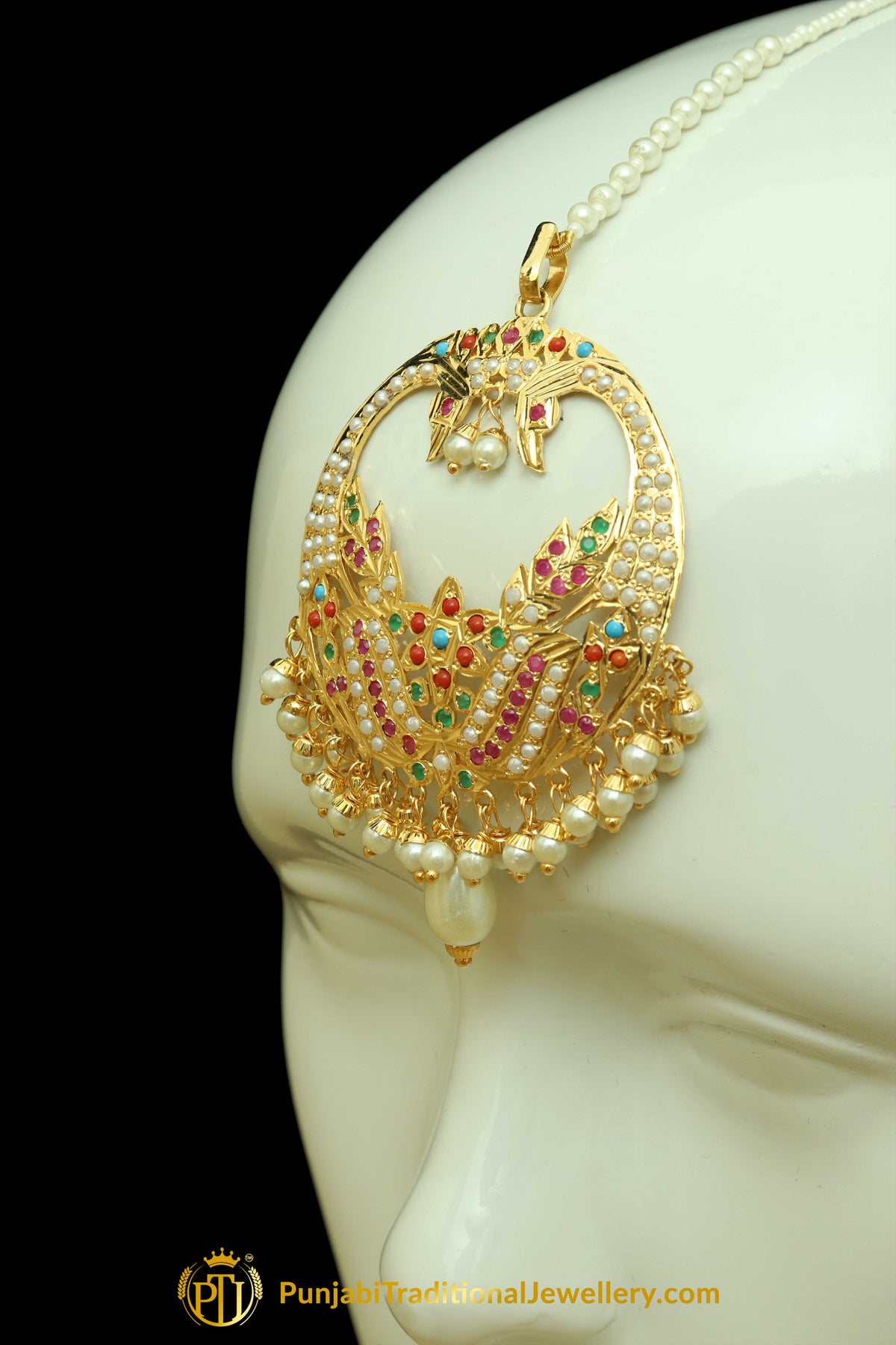 Multi Jadau Earrings Tikka Set By Punjabi Traditional Jewellery