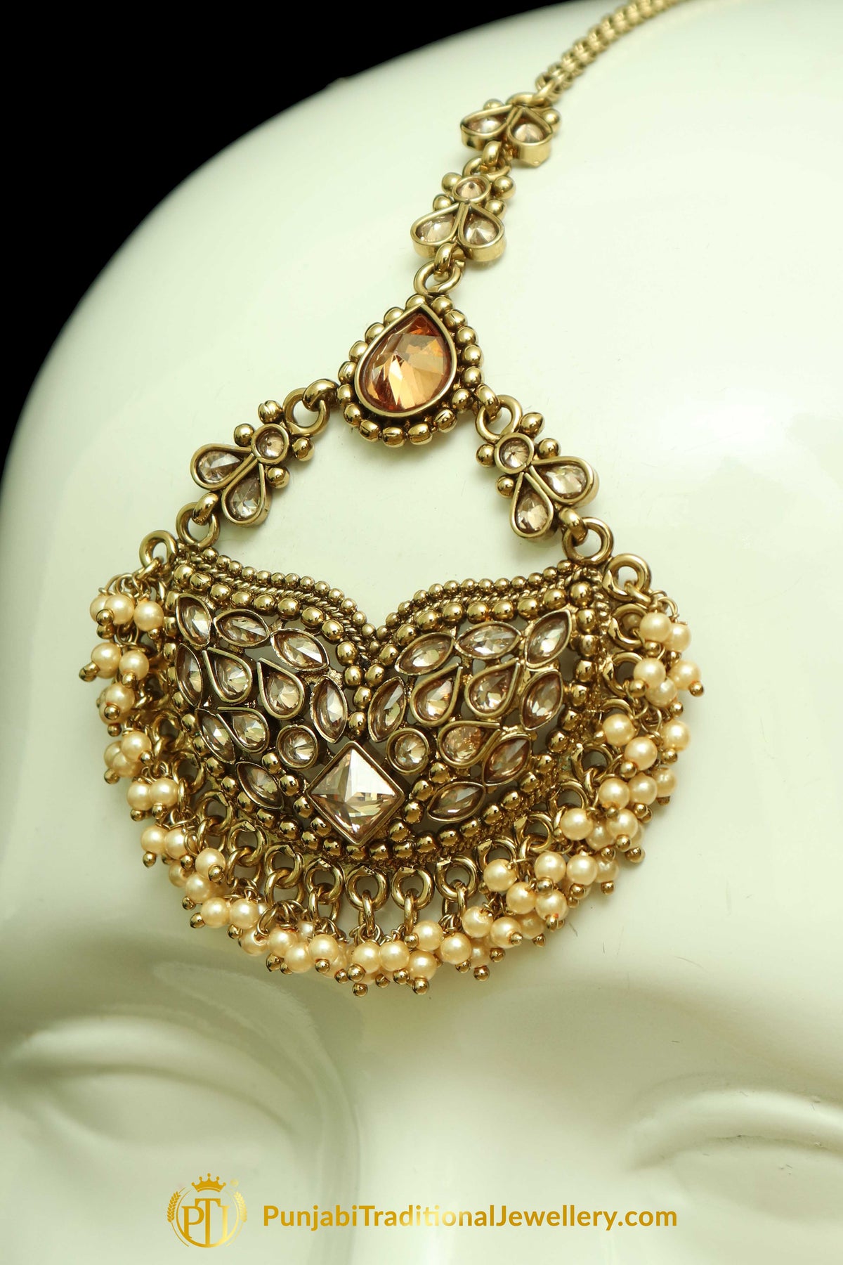 Gold Finished Champagne Stone Earring Tikka Set By Punjabi Traditional Jewellery