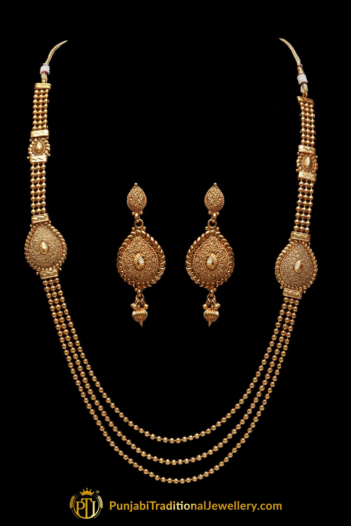 Golden Antique Gold long Necklace Set By Punjabi Traditional Jewellery