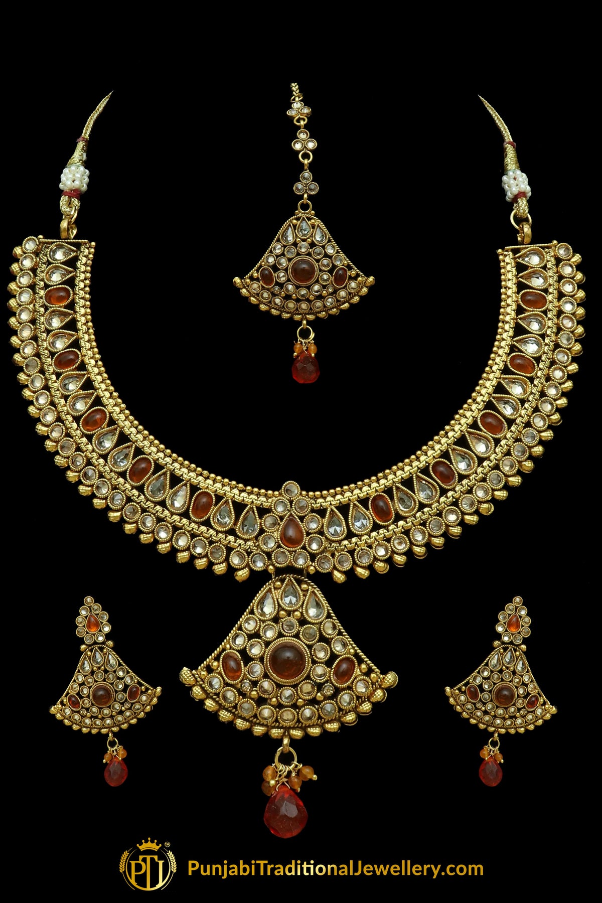 Red Polki Necklace Set By Punjabi Traditional Jewellery