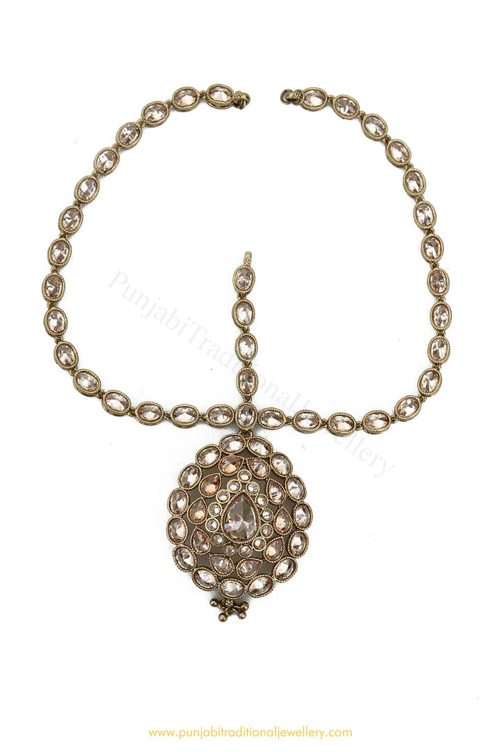 Antique Gold Finished Champagne Stone Matha Patti By PTJ Exclusive