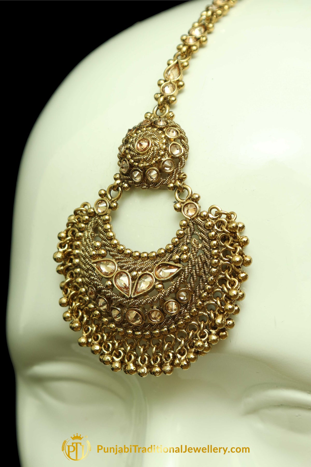 Gold Finished Champagne Stone Earring Tikka Set By Punjabi Traditional Jewellery