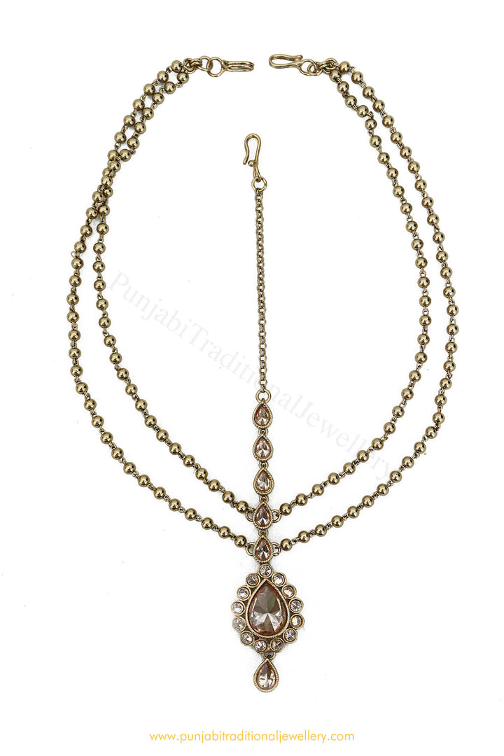 Antique Gold Finished Champagne Stone Matha Patti By PTJ Exclusive