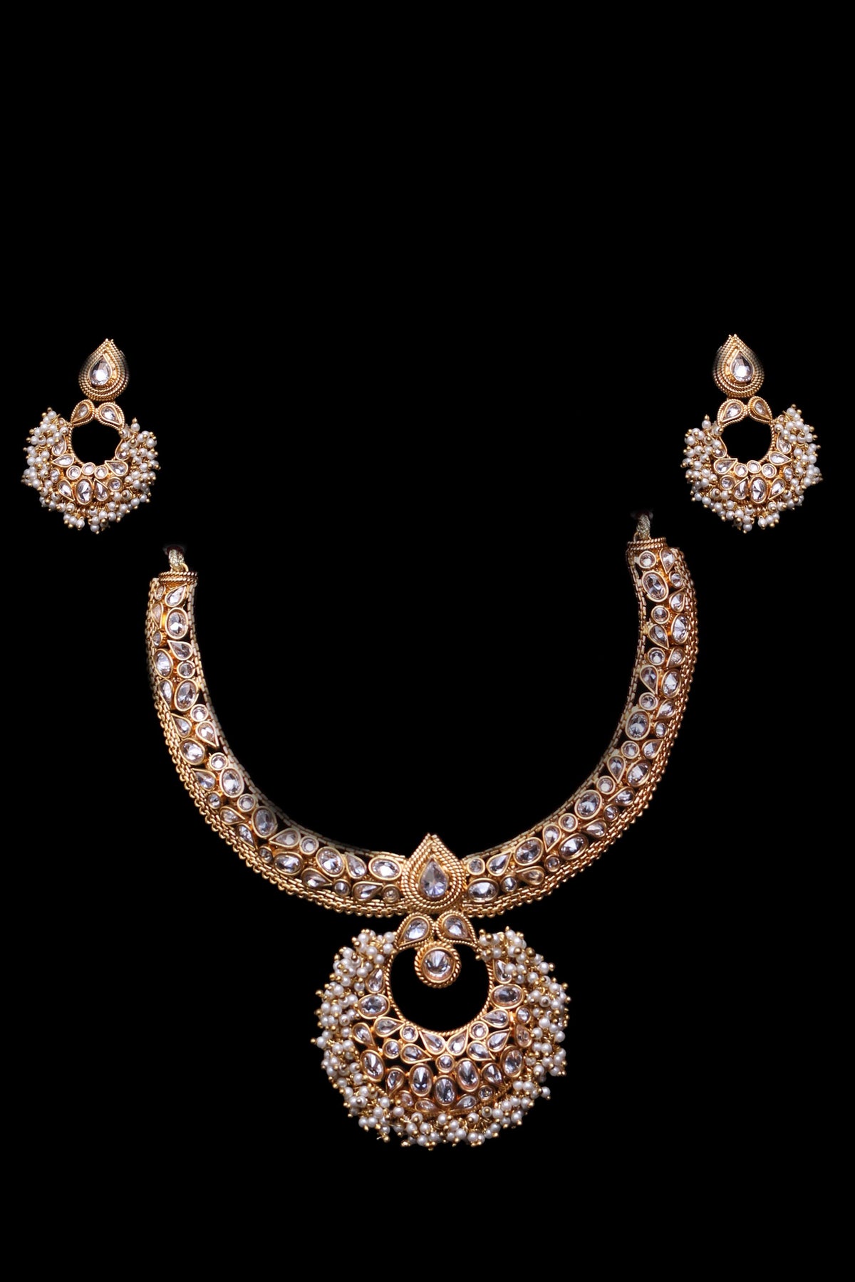 Champagne Stone Necklace Set By Punjabi Traditional Jewellery