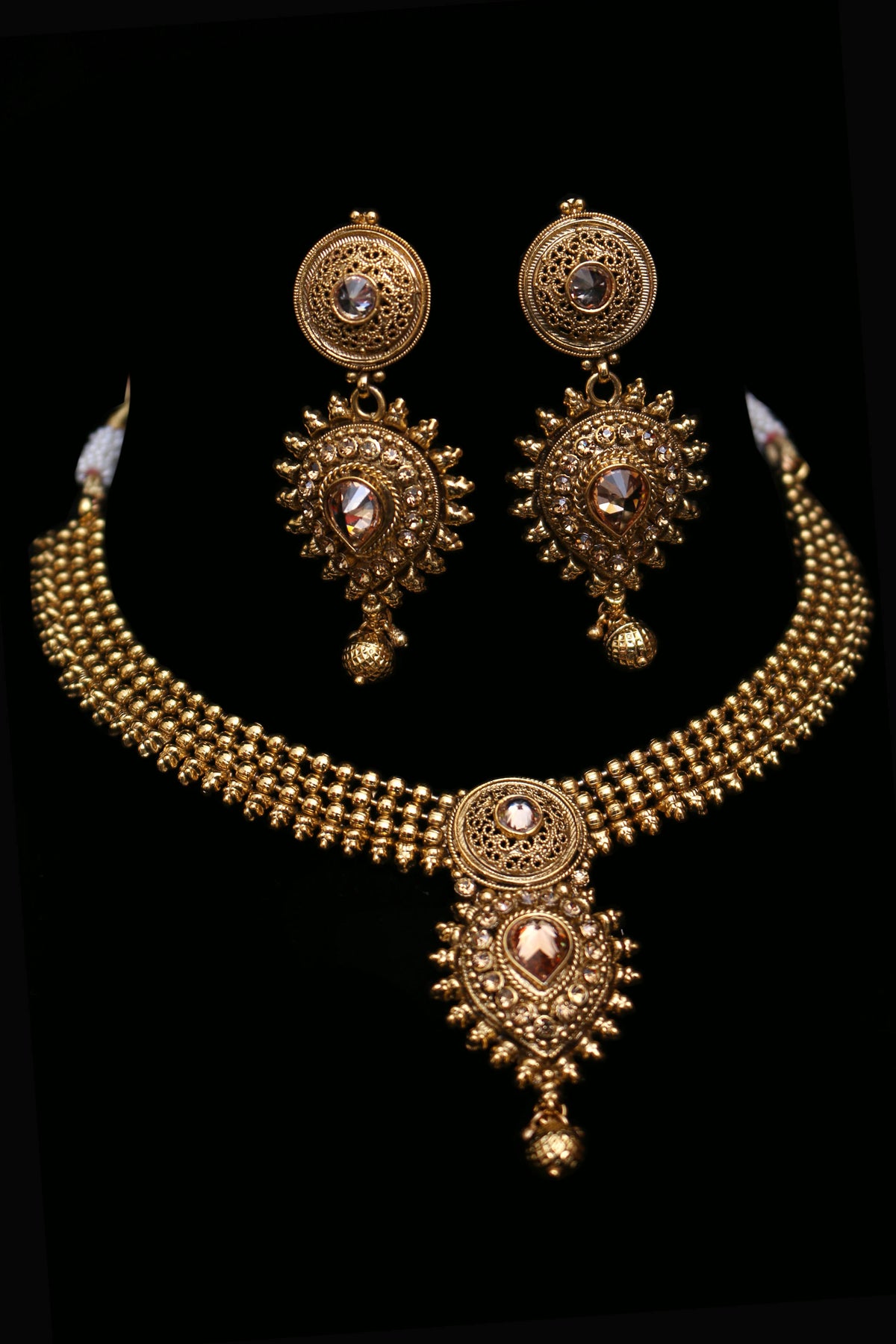 Paradise Antique Gold Polki Necklace Set By Punjabi Traditional Jewellery