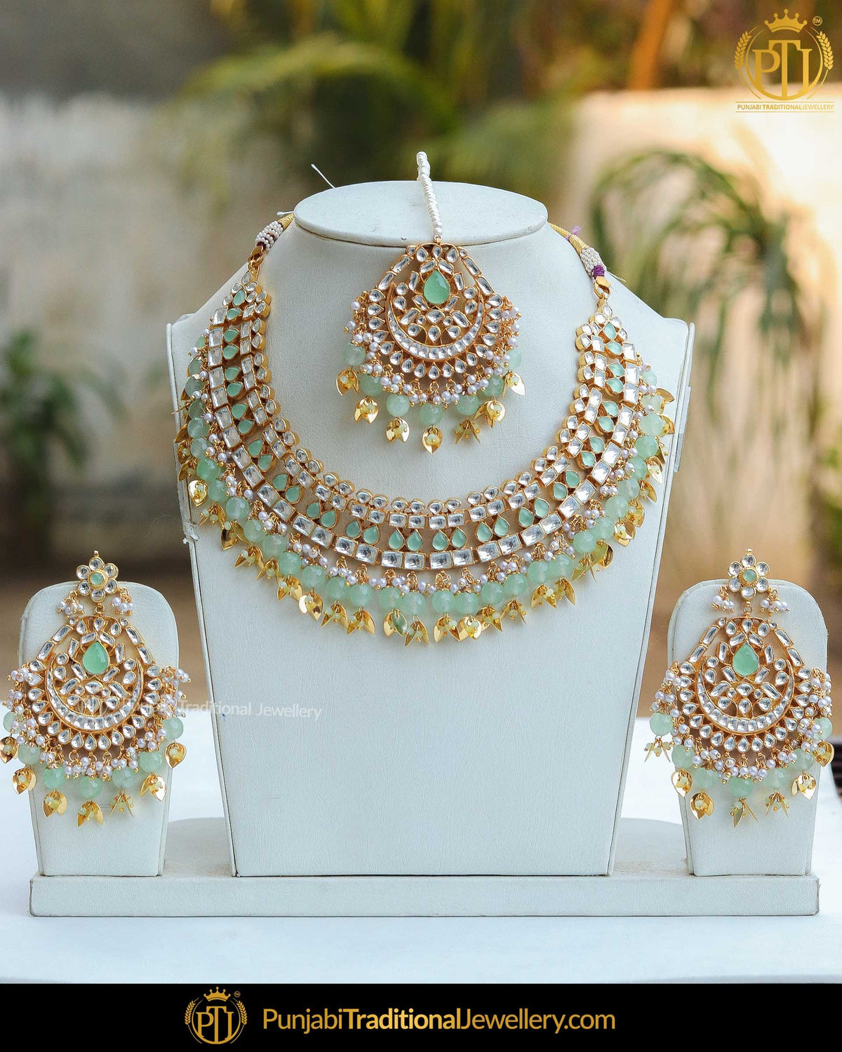 Gold Finished Pearl New Jade Kundan Necklace Set | Punjabi Traditional Jewellery Exclusive