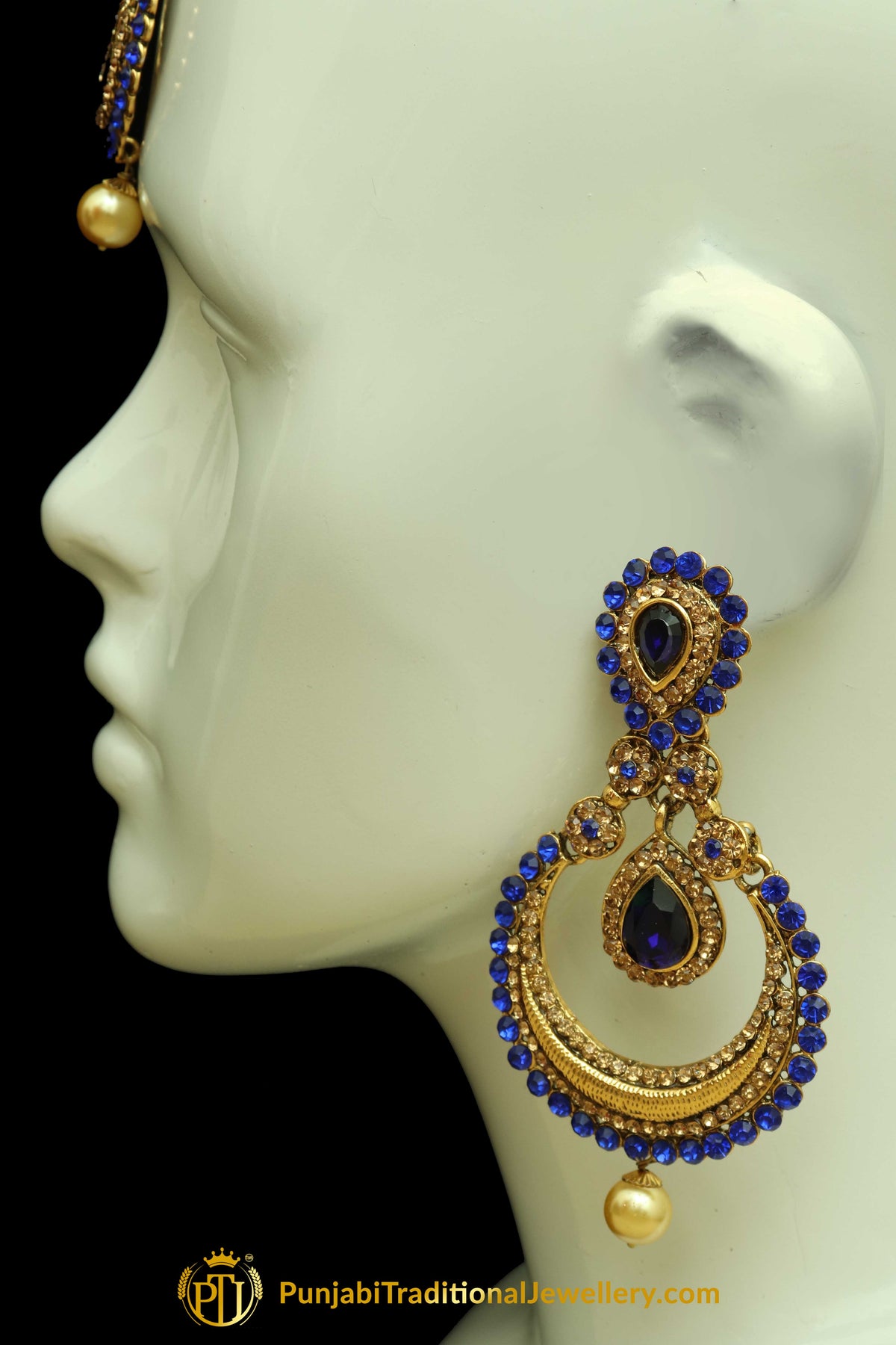 Blue Earring Tikka Set By Punjabi Traditional Jewellery