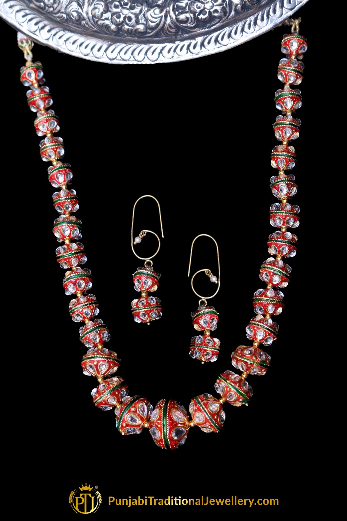 Red Kundan Pearl Necklace Set By Punjabi Taditional Jewellery