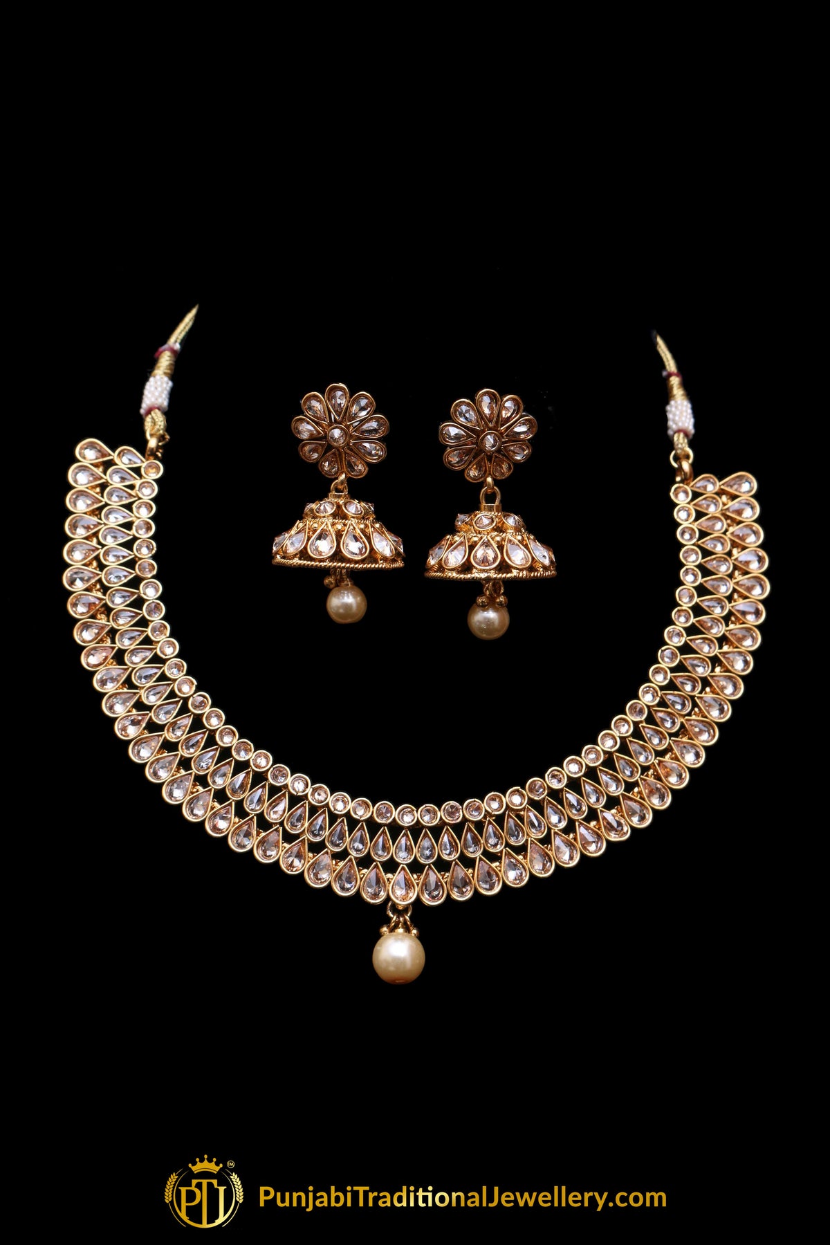Golden Polki Necklace Set By Punjabi Traditional Jewellery