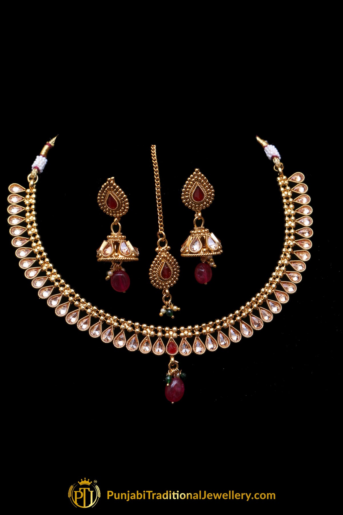 Red Polki Necklace Set By Punjabi Traditional Jewellery