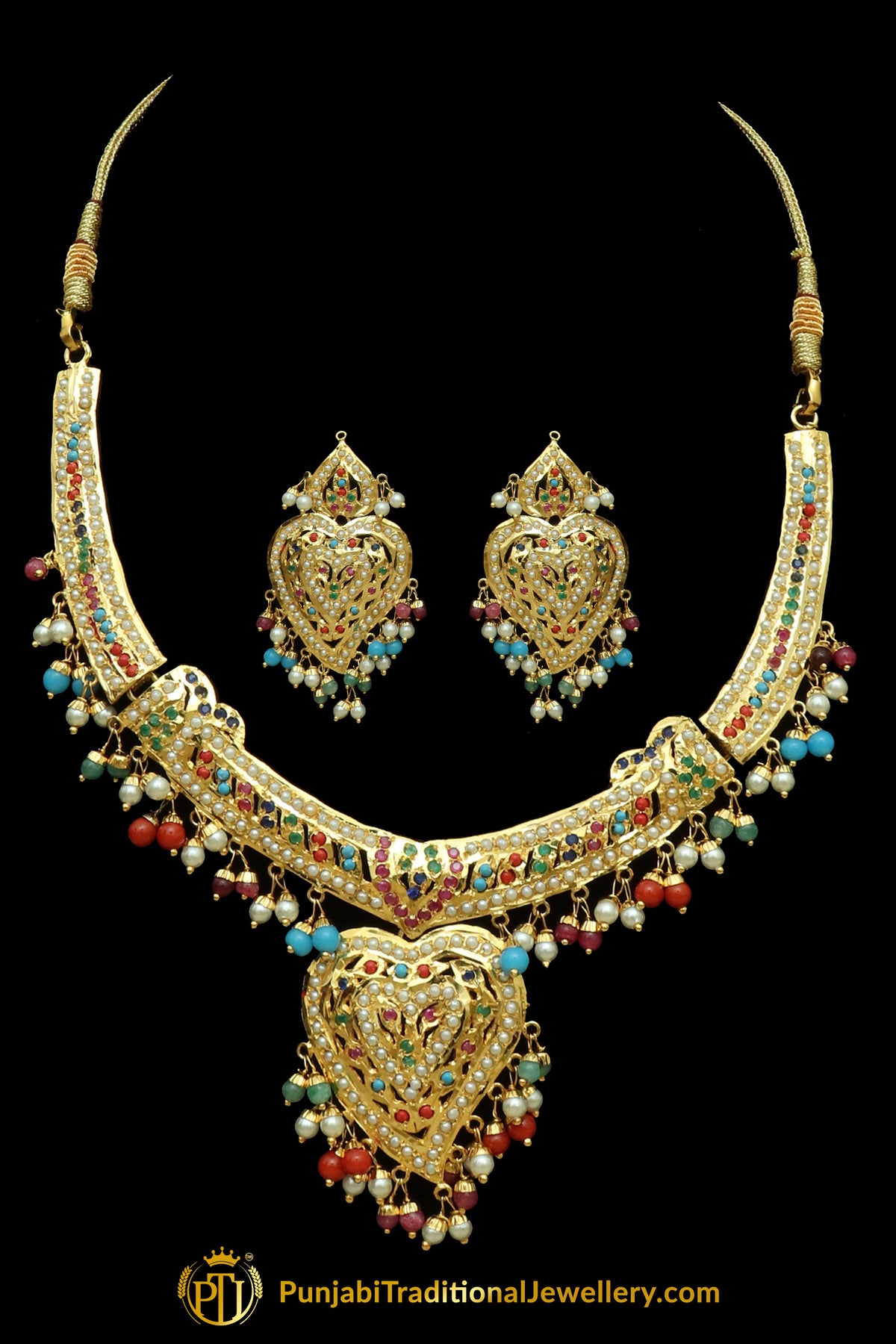 Multi Jadau Necklace Set By Punjabi Traditional Jewellery