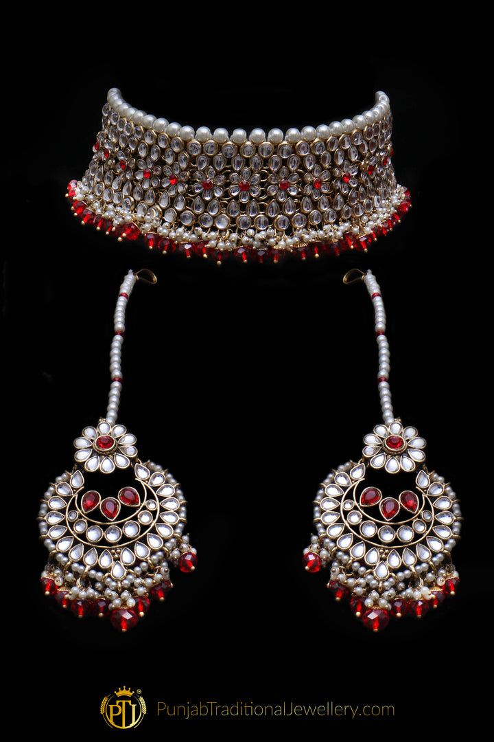 White Pearl Kundan Choker Necklace Set By Punjabi Traditional Jewellery