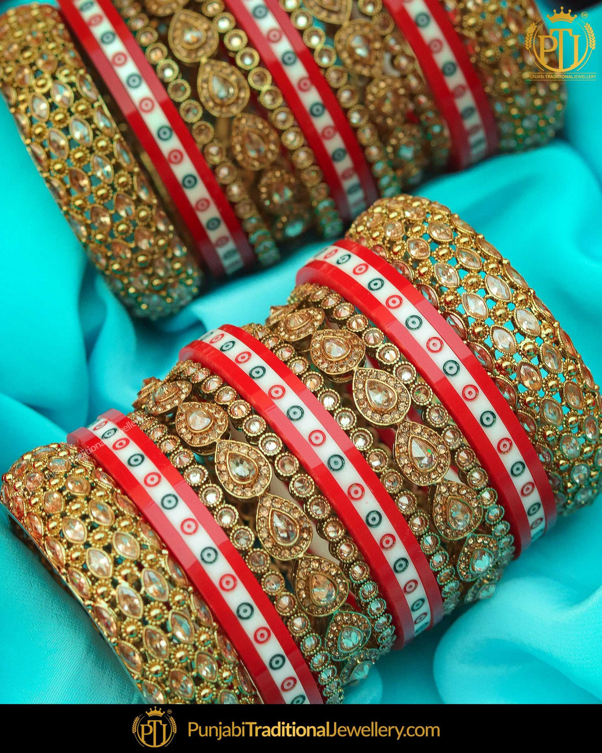 Dotted champagne Red stone Bridal Chura | Punjabi Traditional Jewellery Exclusive