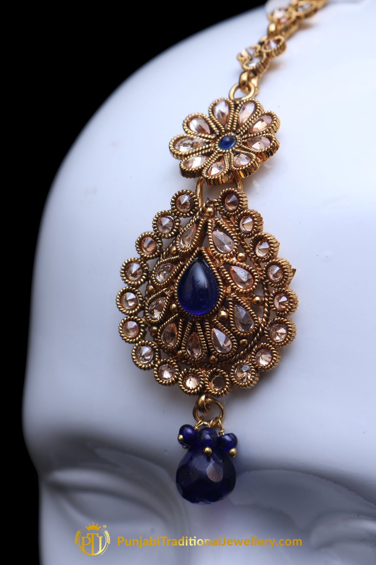 Blue Polki Earring Tikka Set By Punjabi Traditional Jewellery