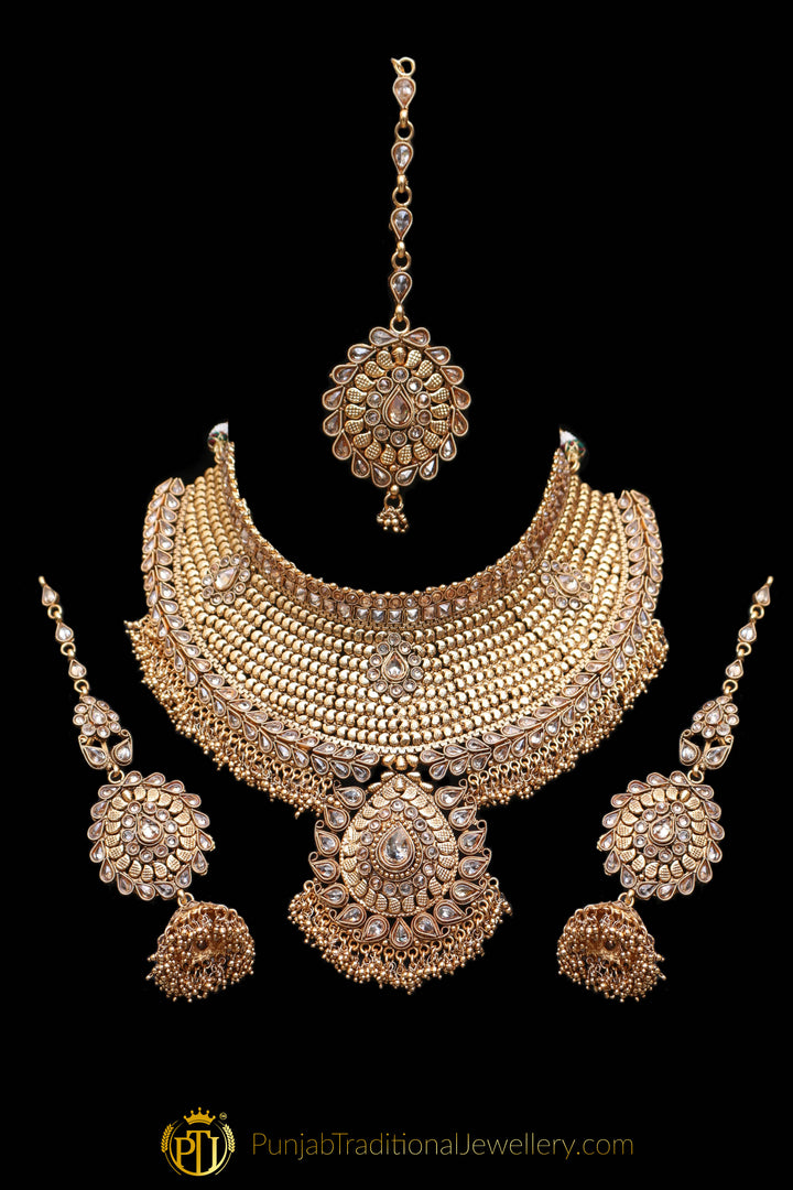 .Gold Plated Polki Choker Necklace Set By Punjabi Traditional Jewellery