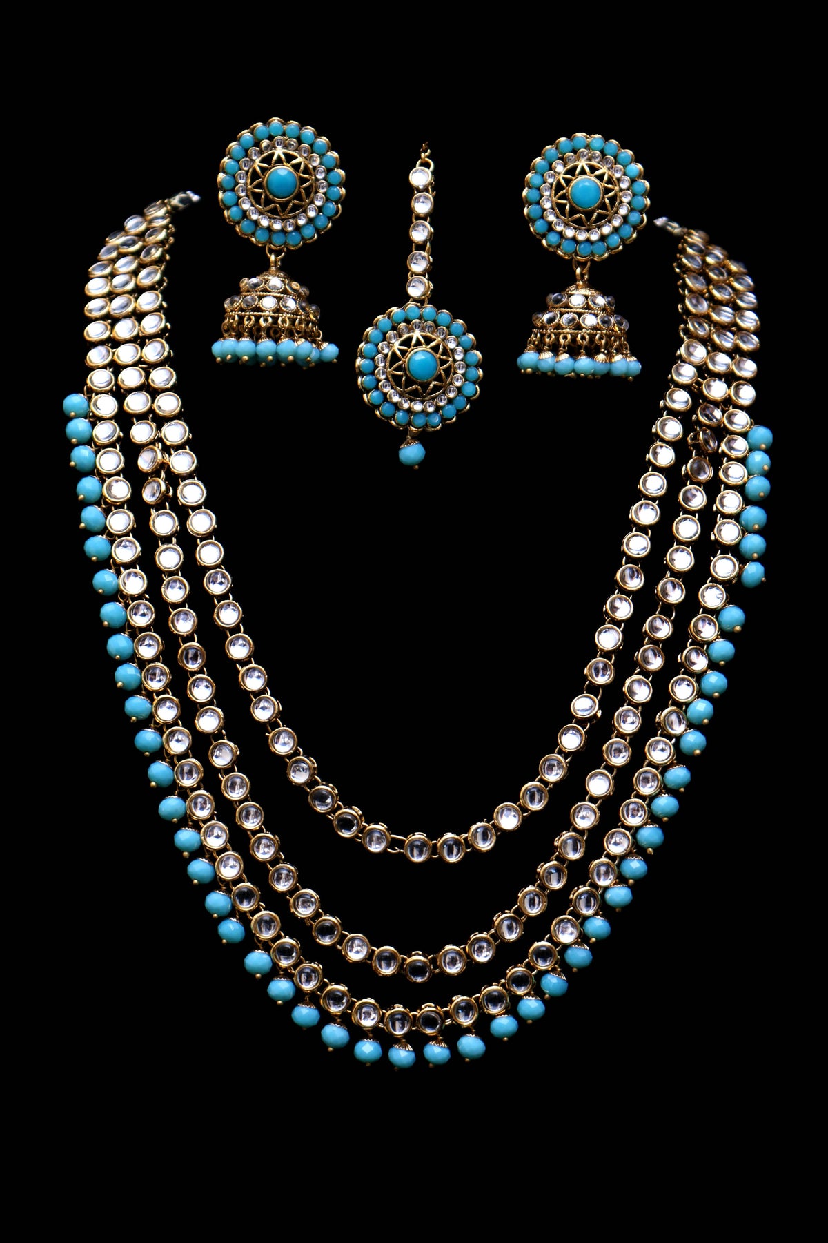 Firozi Pearl Kundan Necklace Set By Punjabi Traditional Jewellery