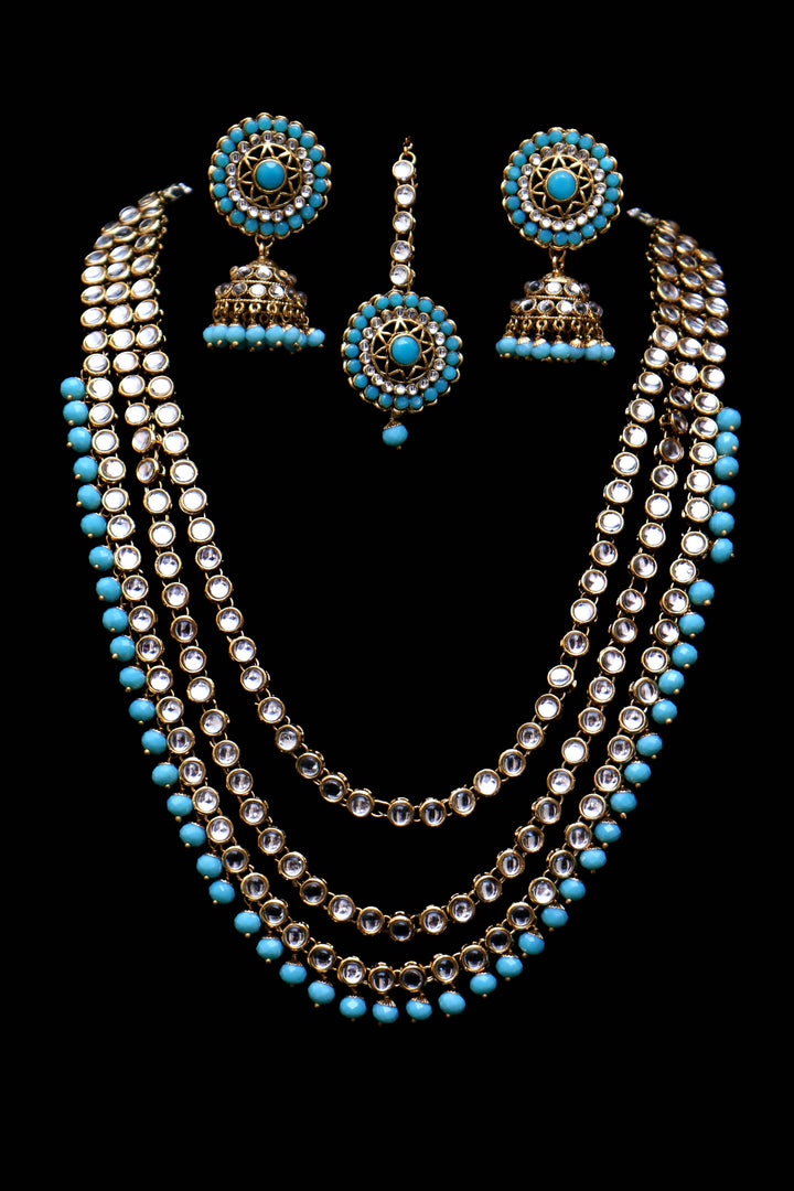 Firozi Pearl Kundan Necklace Set By Punjabi Traditional Jewellery